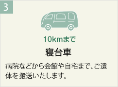 寝台車
病院などから会館まで、ご遺体を搬送いたします。